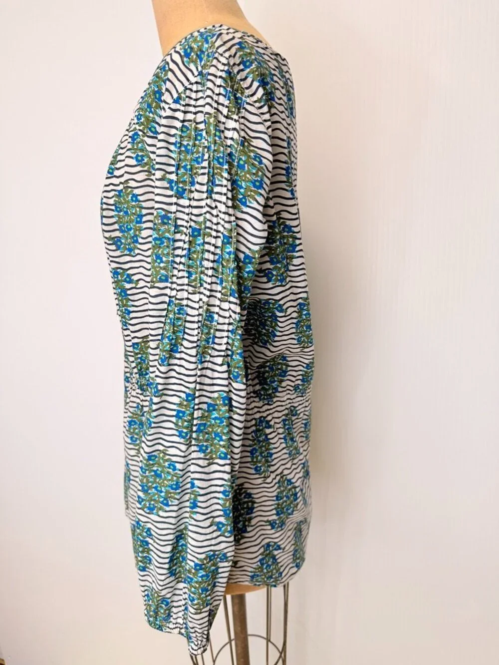 Tory Burch Blouse Women 12 Floral Stripe Tassel Boho Peasant Top Resort Work Ex